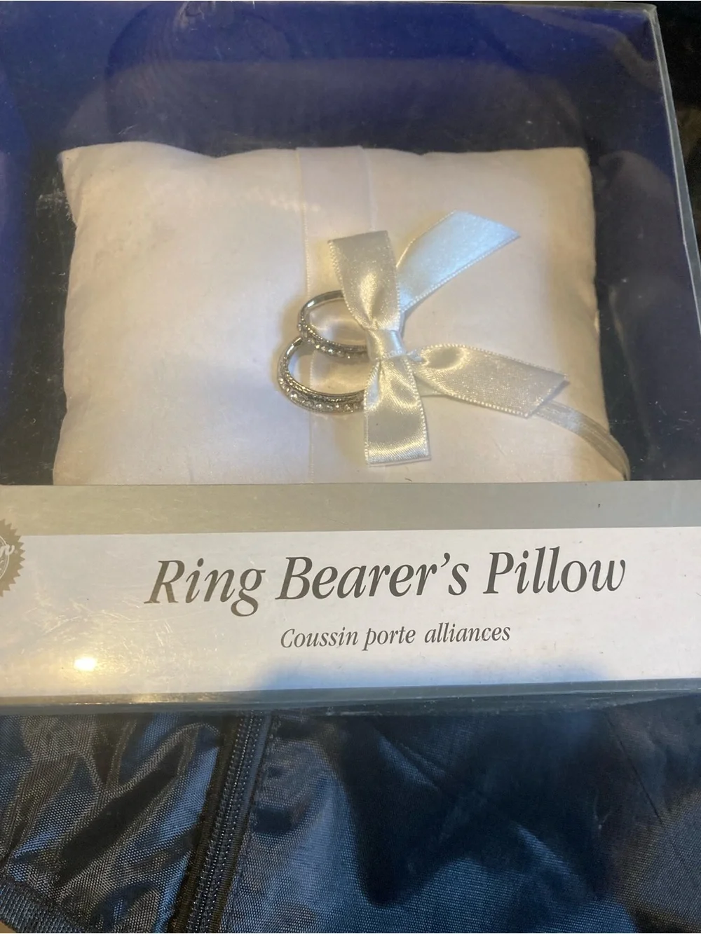 Wilton White Satin Ring Pillow with Ribbon Accent